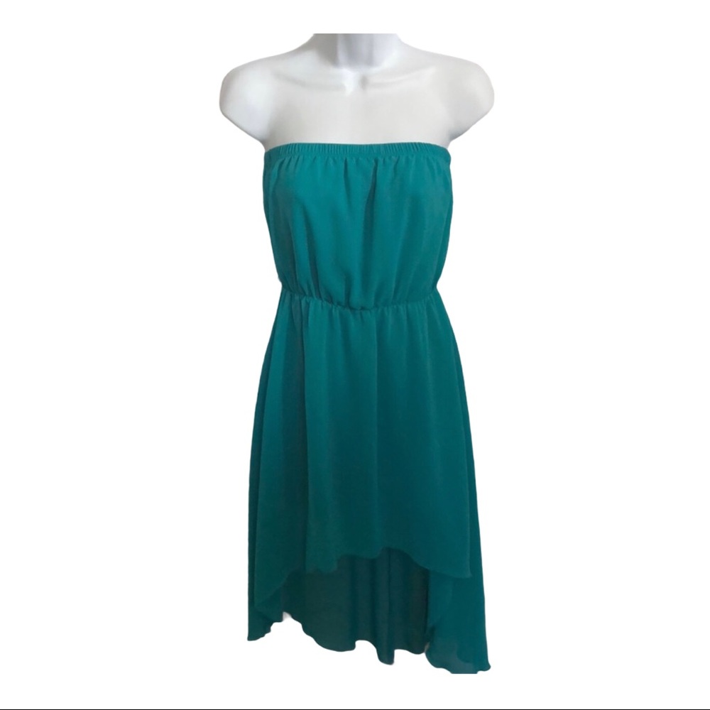 C'est Toi Teal Green Strapless High-Low Chiffon Dress‎ Small